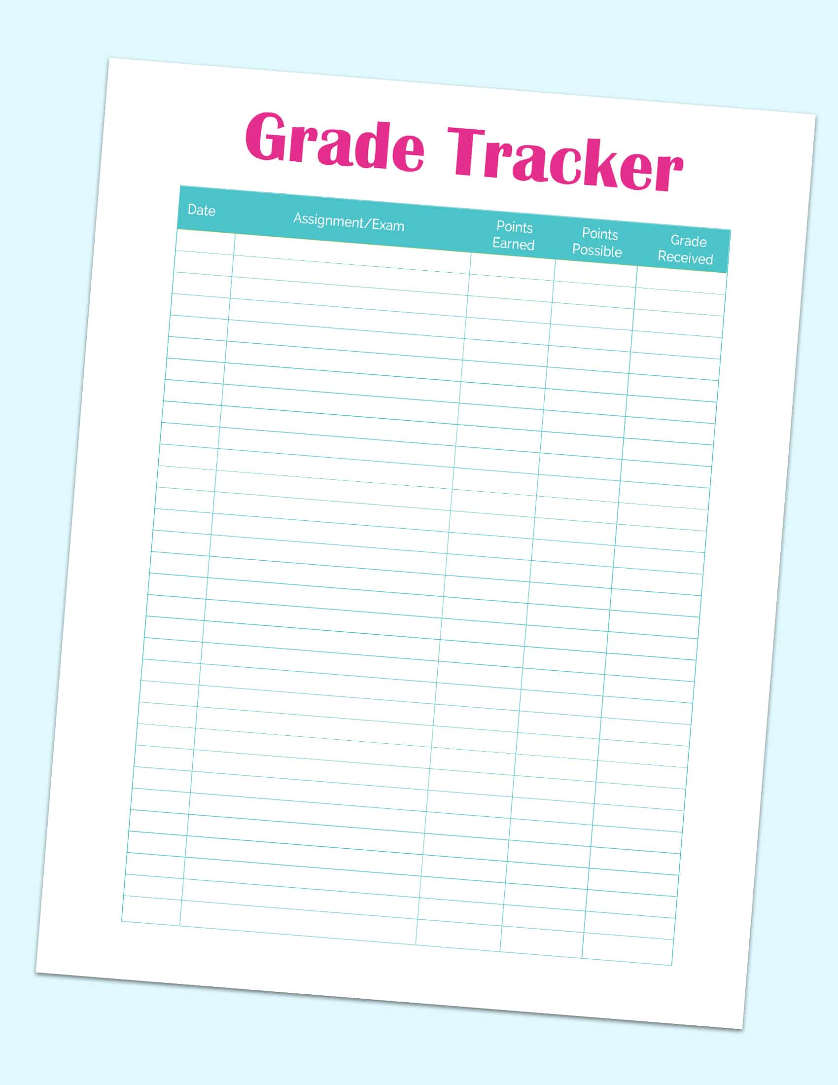 grade tracker printable